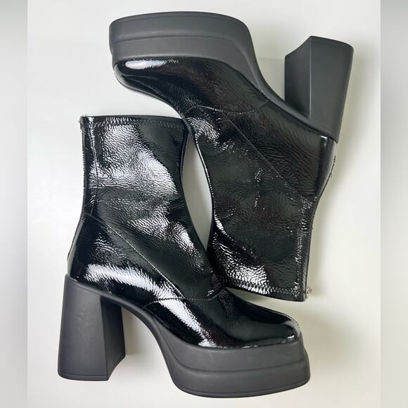 Free People Double Stack Black Patent Leather Platform Boots 8.5 - Picture 6 of 11